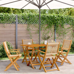 vidaXL 5-delige Tuinset polypropeen en massief hout beige