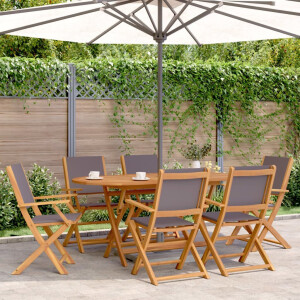 vidaXL 7-delige Tuinset massief hout en stof antracietkleurig