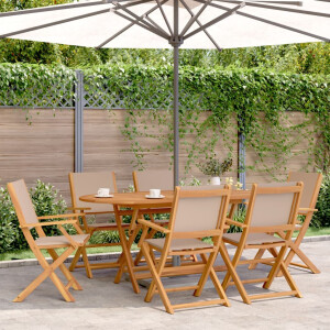 vidaXL 7-delige Tuinset massief hout en stof taupe