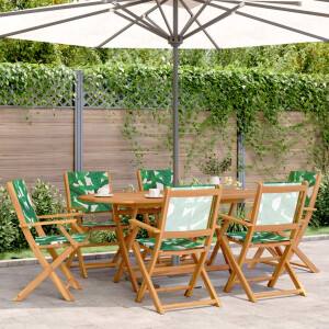 vidaXL 7-delige Tuinset bladpatroon stof en massief hout