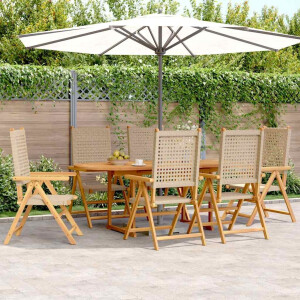 vidaXL 7-delige Tuinset poly rattan en massief hout beige