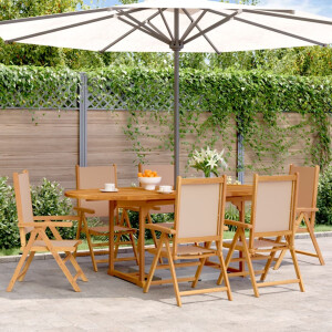 vidaXL 7-delige Tuinset massief hout en stof taupe