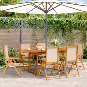 vidaXL 7-delige Tuinset massief hout en stof beige