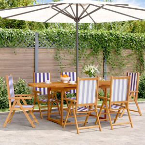 vidaXL 7-delige Tuinset massief hout en stof blauw en wit