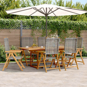 vidaXL 7-delige Tuinset poly rattan en massief hout grijs