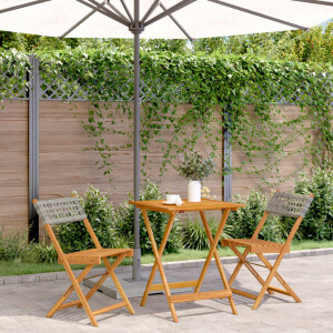 vidaXL 3-delige Bistroset poly rattan en massief hout grijs