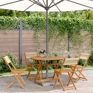 vidaXL 5-delige Tuinset polypropeen en massief hout beige