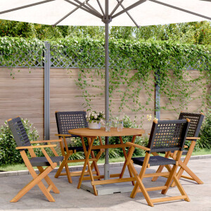 vidaXL 5-delige Tuinset poly rattan en massief hout zwart