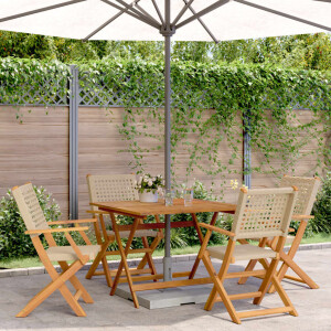vidaXL 5-delige Tuinset poly rattan en massief hout beige