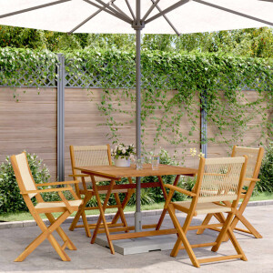 vidaXL 5-delige Tuinset polypropeen en massief hout beige
