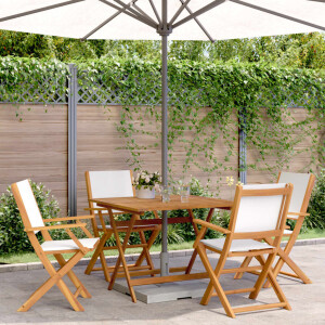 vidaXL 5-delige Tuinset massief hout en stof crèmewit