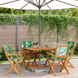 vidaXL 5-delige Tuinset bladpatroon stof en massief hout