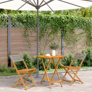 vidaXL 3-delige Bistroset poly rattan en massief hout grijs