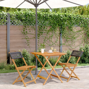 vidaXL 3-delige Bistroset poly rattan en massief hout zwart