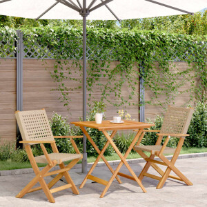 vidaXL 3-delige Bistroset poly rattan en massief hout beige