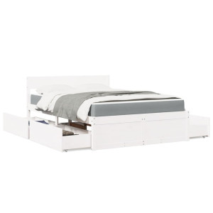 vidaXL Bed met lades en matras massief grenenhout wit 120x200 cm