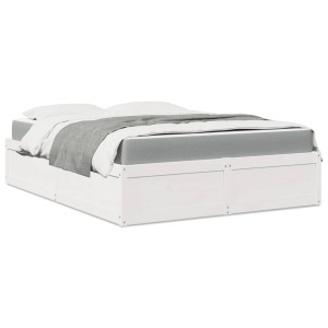 vidaXL Bed met matras massief grenenhout wit 160x200 cm