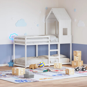 vidaXL Stapelbed met bedhuis massief grenenhout wit 80x200 cm