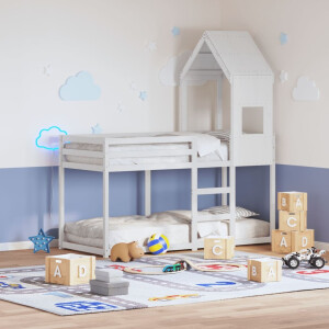 vidaXL Stapelbed met dak massief grenenhout wit 90x190 cm