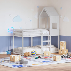 vidaXL Stapelbed met dak massief grenenhout wit 90x190 cm
