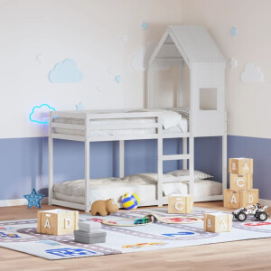 vidaXL Stapelbed met dak massief grenenhout wit 75x190 cm