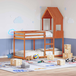 vidaXL Stapelbed met dak massief grenenhout wasbruin 75x190 cm