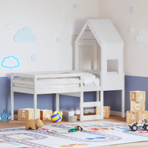 vidaXL Hoogslaper met dak massief grenenhout wit 90x190 cm