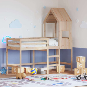 vidaXL Halfhoogslaper met ladder en bedhuis grenenhout 90x190 cm