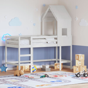vidaXL Halfhoogslaper met ladder en bedhuis grenenhout wit 80x200 cm