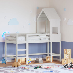 vidaXL Halfhoogslaper met ladder en bedhuis grenenhout wit 90x190 cm