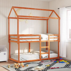 vidaXL Stapelbed met bedhuis massief grenenhout wasbruin 90x200 cm