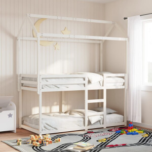 vidaXL Stapelbed met dak massief grenenhout wit 75x190 cm