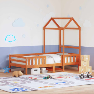 vidaXL Bedframe met huisje massief grenenhout wasbruin 90x190 cm