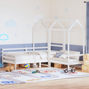 vidaXL Kinderbed met bank en huisje massief grenenhout wit 90x190 cm