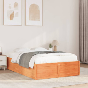 vidaXL Bedframe zonder matras massief grenenhout wasbruin 135x190 cm