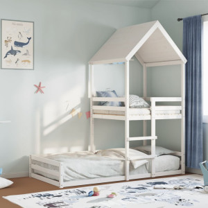 vidaXL Kinderbed met huisje massief grenenhout wit 90x200 cm