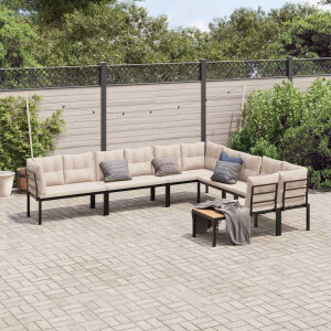 vidaXL 6-delige Loungeset met kussens gepoedercoat staal zwart