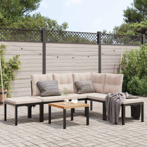 vidaXL 5-delige Loungeset met kussens gepoedercoat staal zwart