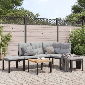 vidaXL 5-delige Loungeset met kussens gepoedercoat staal zwart