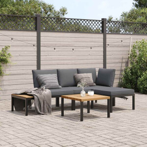 vidaXL 4-delige Loungeset met kussens aluminium zwart