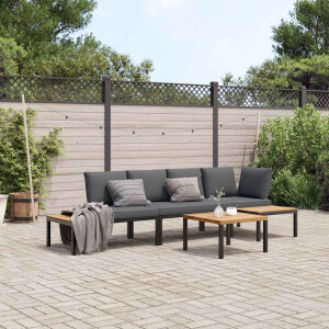 vidaXL 4-delige Loungeset met kussens aluminium zwart