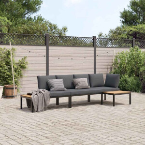 vidaXL 3-delige Loungeset met kussens aluminium zwart