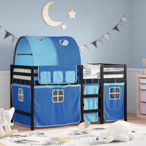vidaXL Kinderhoogslaper met tunnel 80x200 cm massief grenenhout blauw