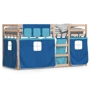 vidaXL Stapelbed met gordijnen 90x190 cm massief grenenhout blauw