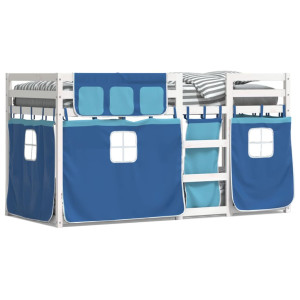 vidaXL Stapelbed met gordijnen 90x190 cm massief grenenhout blauw