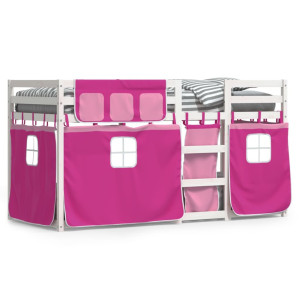 vidaXL Stapelbed met gordijnen 75x190 cm grenenhout roze