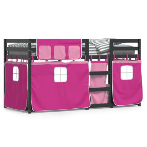 vidaXL Stapelbed met gordijnen 75x190 cm grenenhout roze