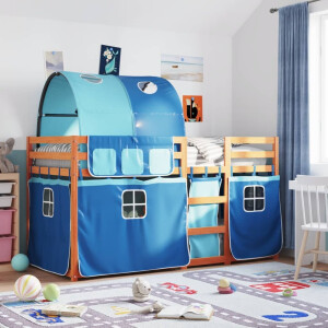 vidaXL Stapelbed met gordijnen 90x190 cm massief grenenhout blauw