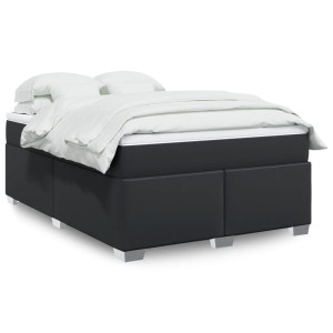 vidaXL Boxspring met matras kunstleer zwart 140x190 cm