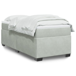 vidaXL Boxspring met matras fluweel lichtgrijs 90x190 cm